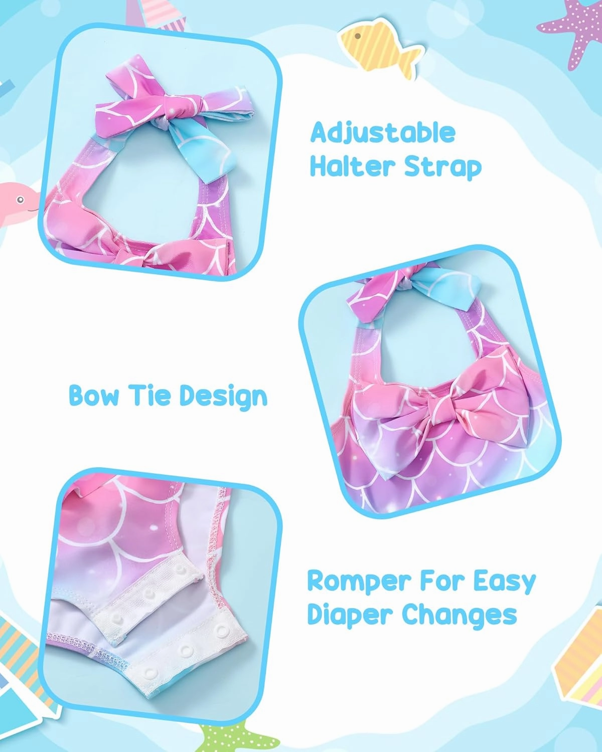 Kucnuzki Baby Girl Swimsuit Newborn One Piece Bathing Suit Bow Tie Bikini Tankini Infant Swimwear with Hat
