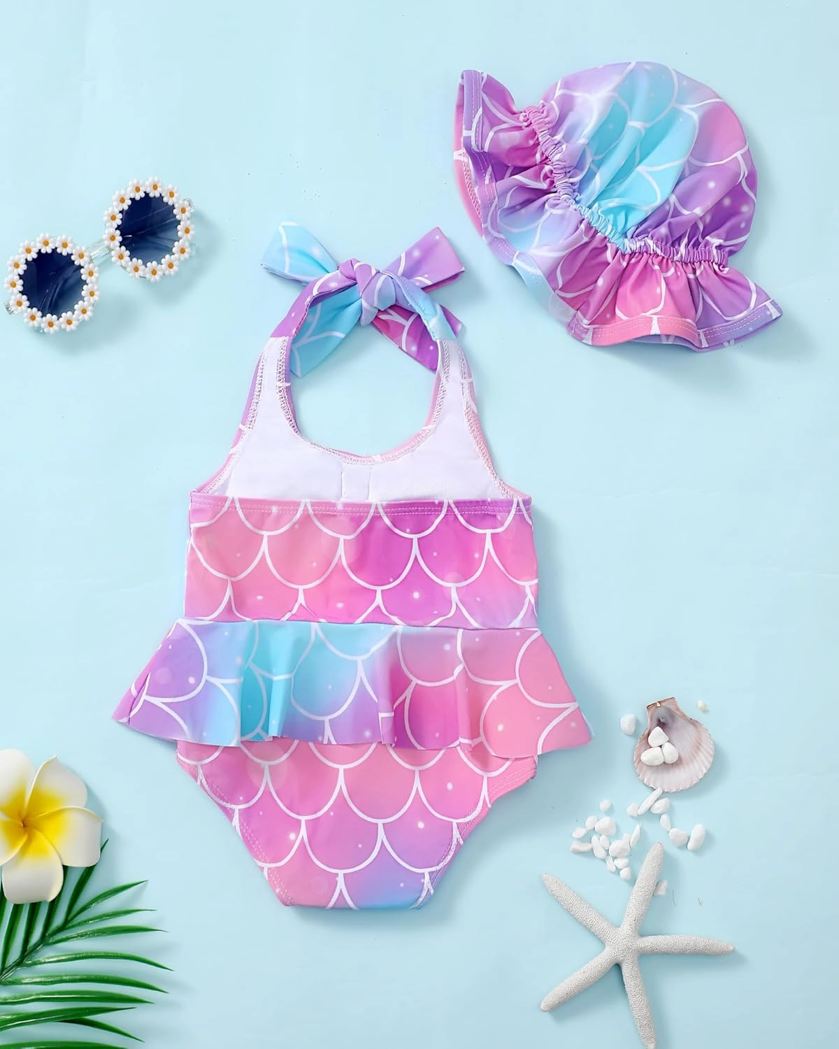 Kucnuzki Baby Girl Swimsuit Newborn One Piece Bathing Suit Bow Tie Bikini Tankini Infant Swimwear with Hat
