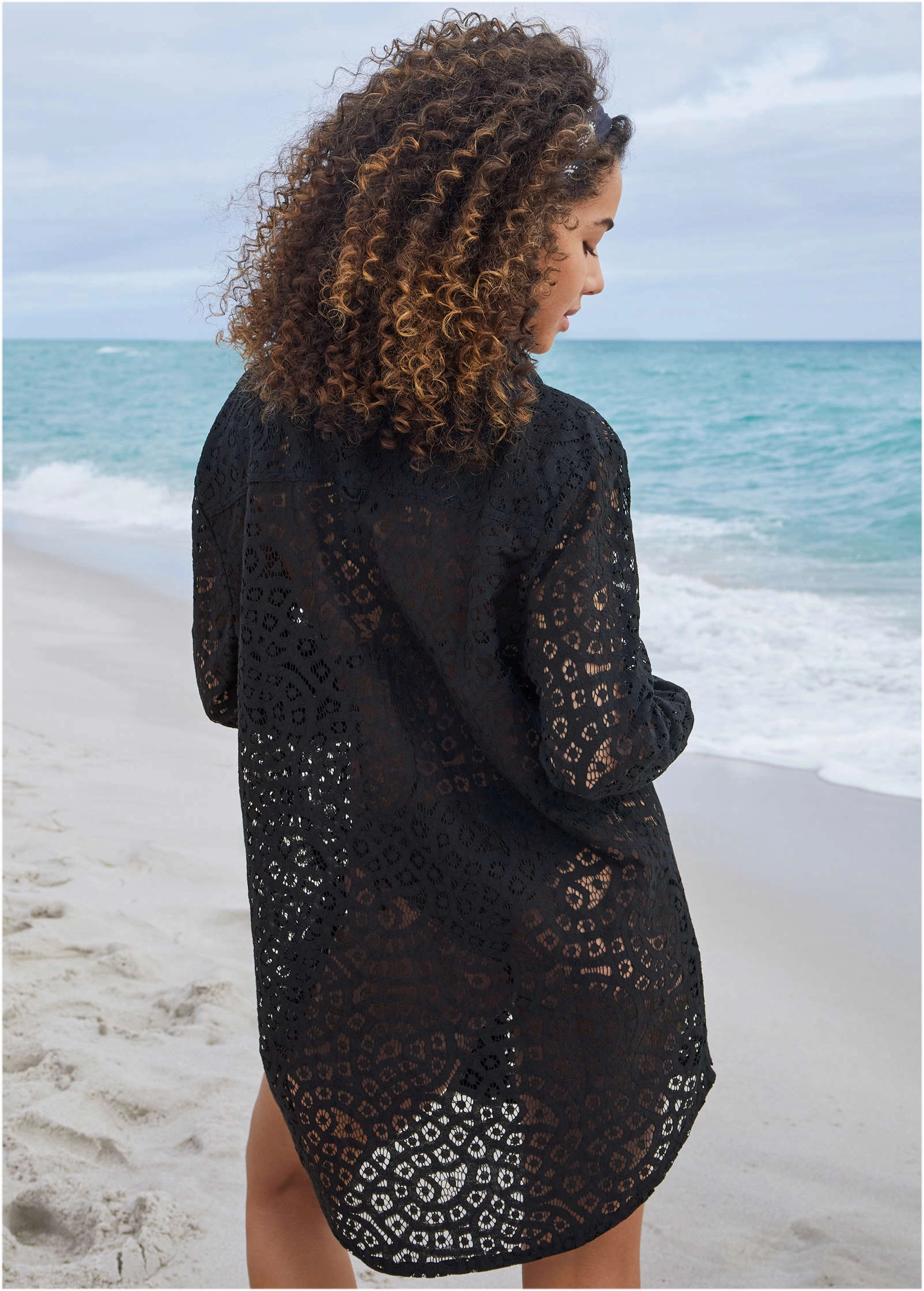 Lace Cover-Up Button Down - Black