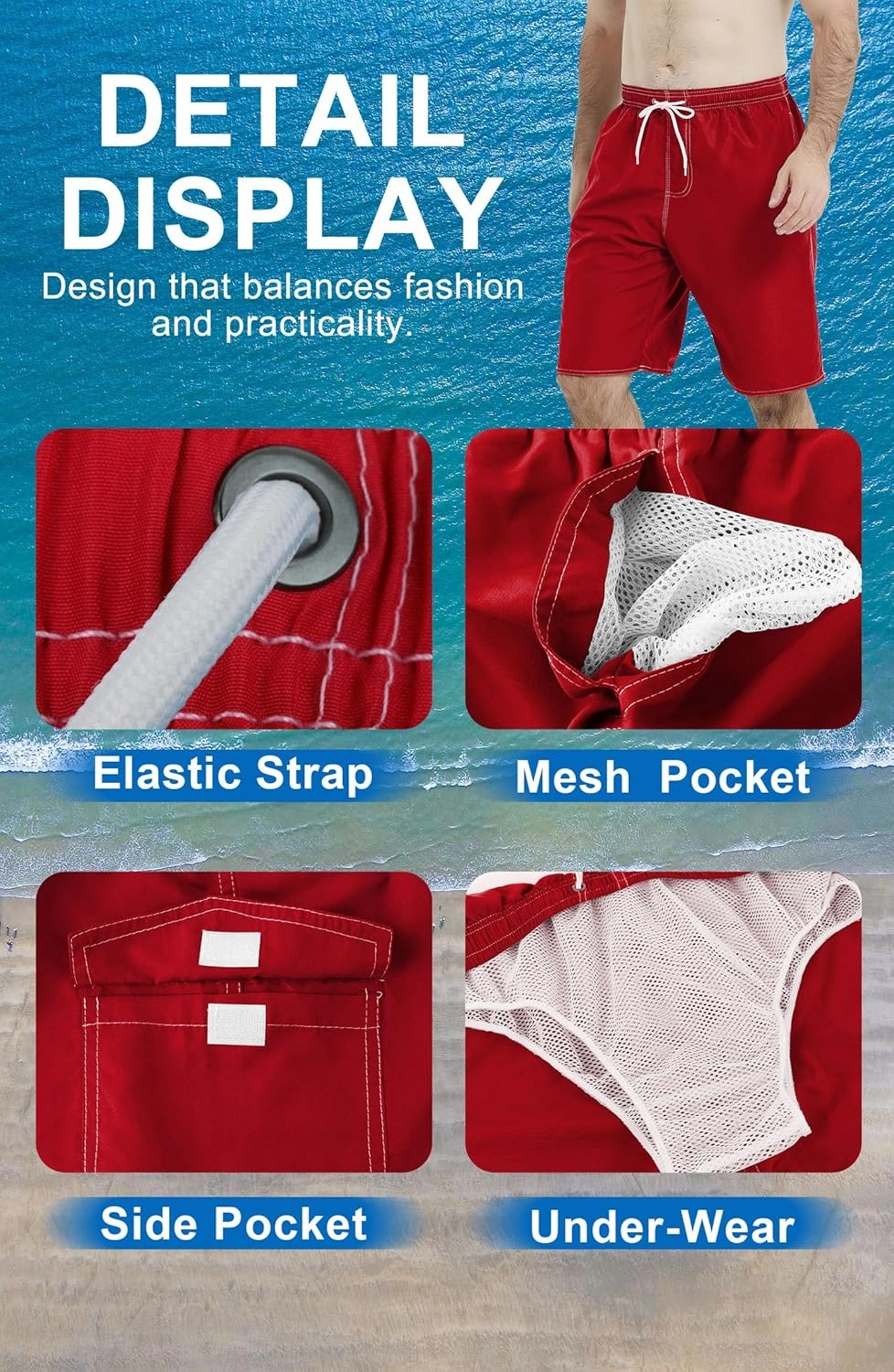 Landisun Mens Swim Trunks Board Shorts Swimsuit Swimwear Swim Shorts Bathing Suits Quick Dry with Mesh Lining