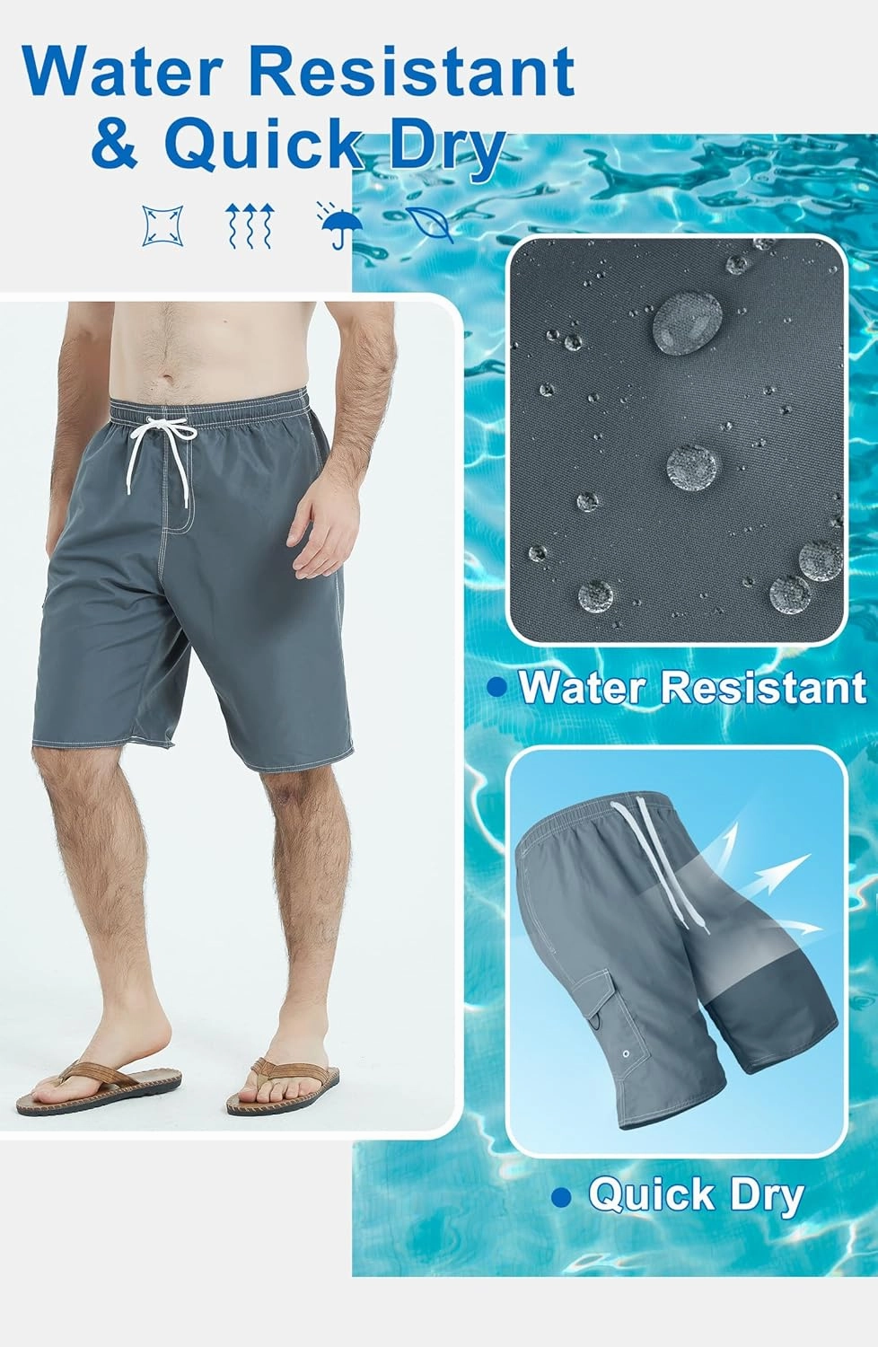 Landisun Mens Swim Trunks Board Shorts Swimsuit Swimwear Swim Shorts Bathing Suits Quick Dry with Mesh Lining