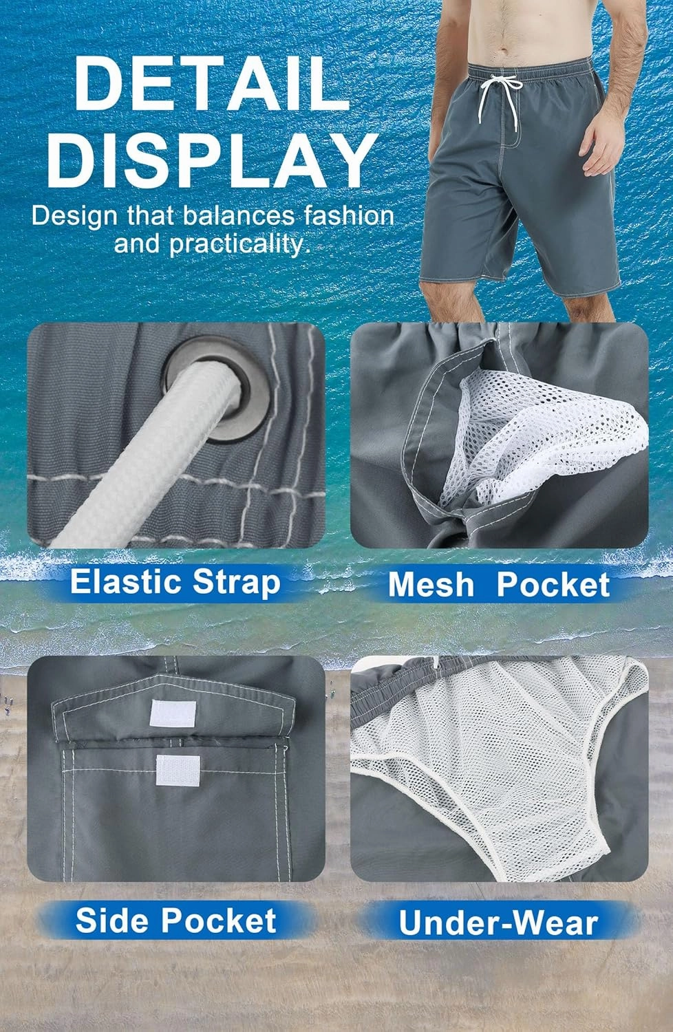 Landisun Mens Swim Trunks Board Shorts Swimsuit Swimwear Swim Shorts Bathing Suits Quick Dry with Mesh Lining