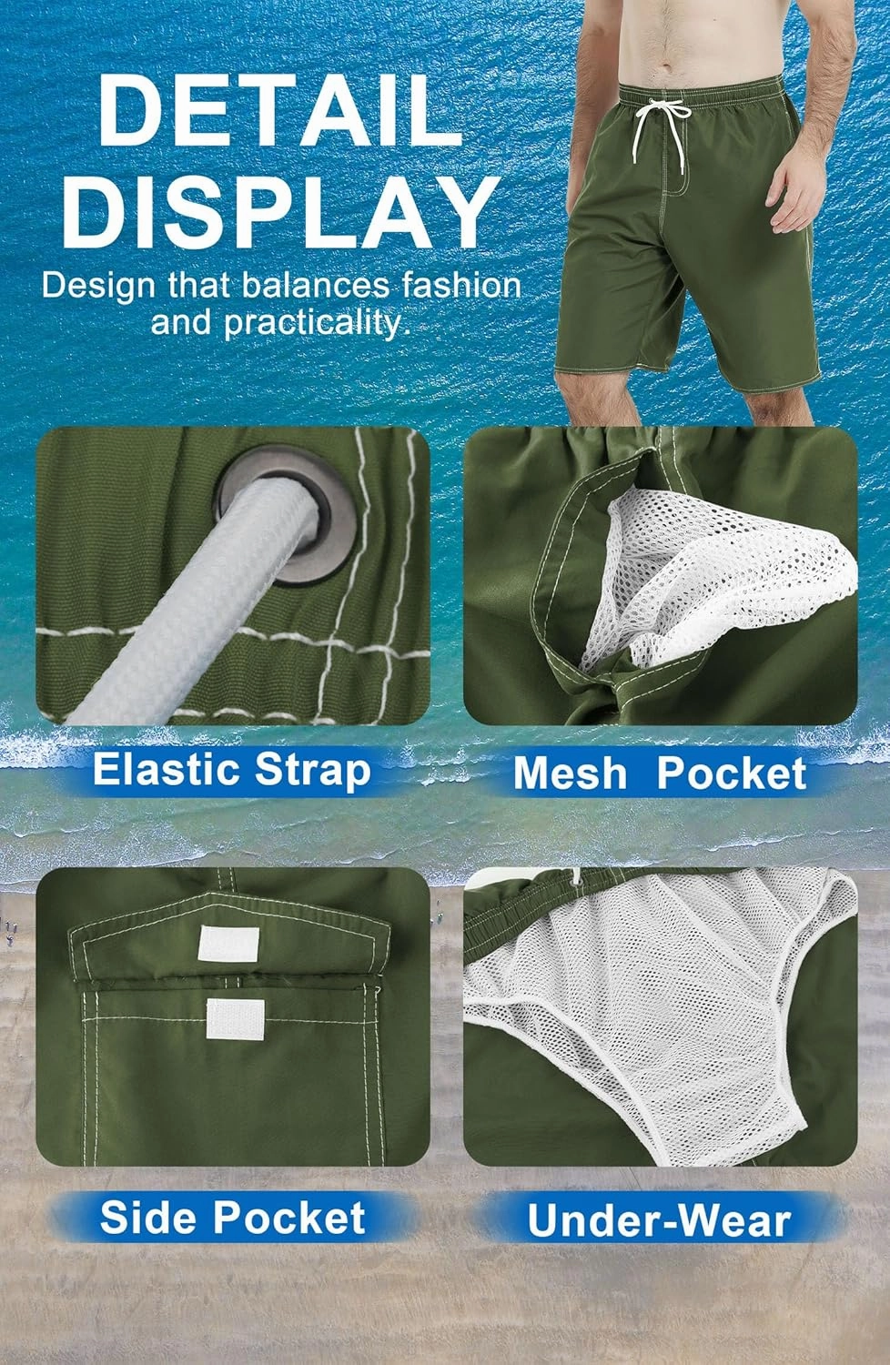 Landisun Mens Swim Trunks Board Shorts Swimsuit Swimwear Swim Shorts Bathing Suits Quick Dry with Mesh Lining