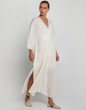 Lefkada Kimono Sleeve Maxi Kaftan - Natural and Champagne