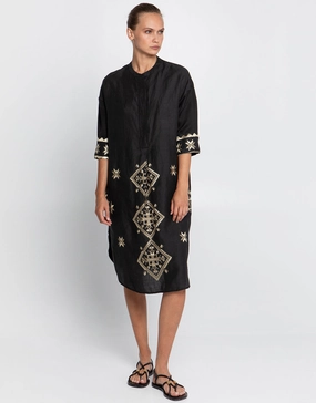 Lefkada Midi Shirt Dress - Black and Gold