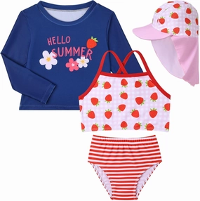 Lilian & Gema 4-Piece Baby Toddler Girl Swimsuit Set - Tankini & Rash Guard Girls Bathing Suit with UPF 50  Sun Protection