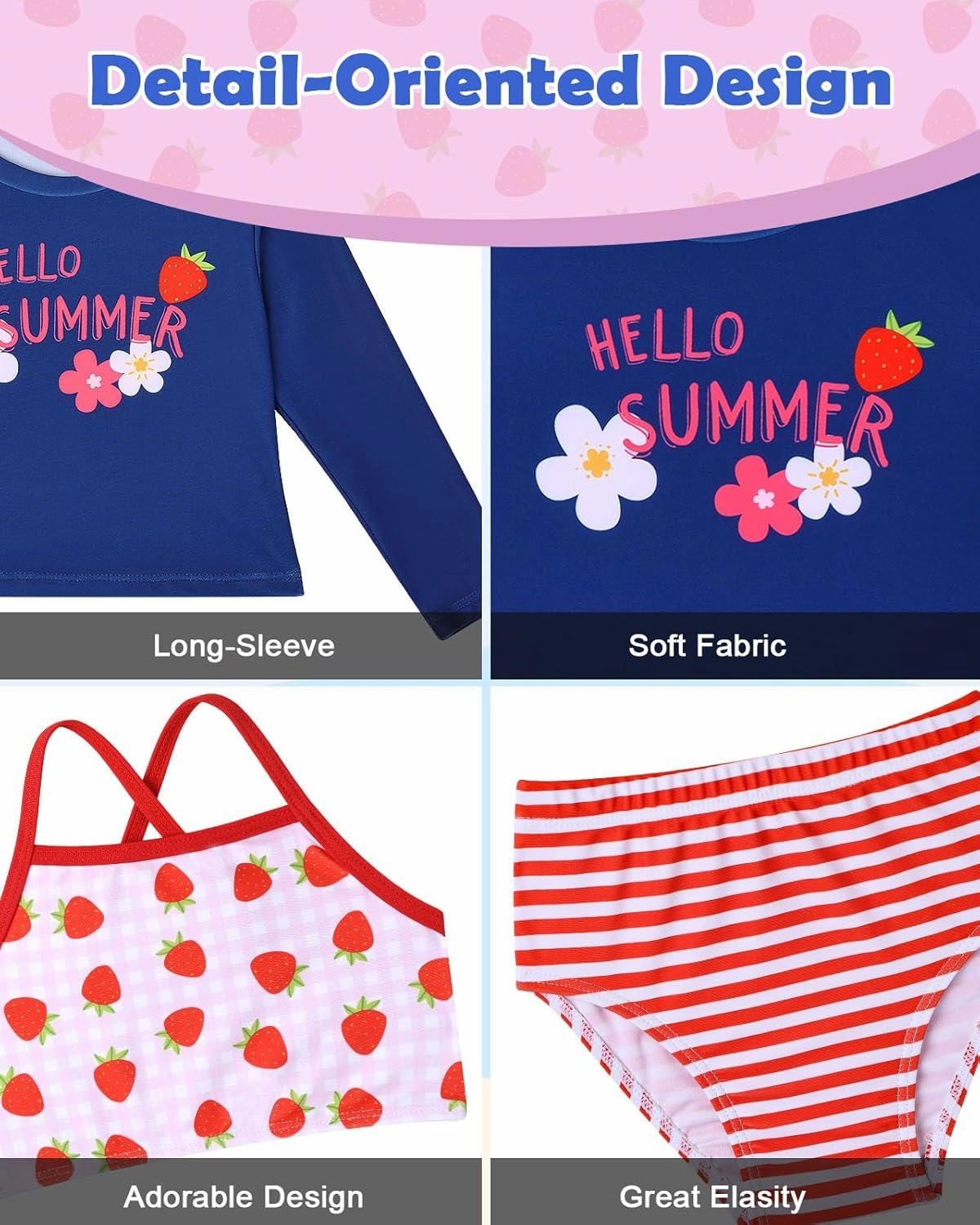Lilian & Gema 4-Piece Baby Toddler Girl Swimsuit Set - Tankini & Rash Guard Girls Bathing Suit with UPF 50  Sun Protection