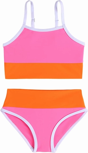 Little Girl Swimsuit Casual Swimwear Kids Two Piece Color Block Bathing Suits Beach Bikini Set 3-8 Years