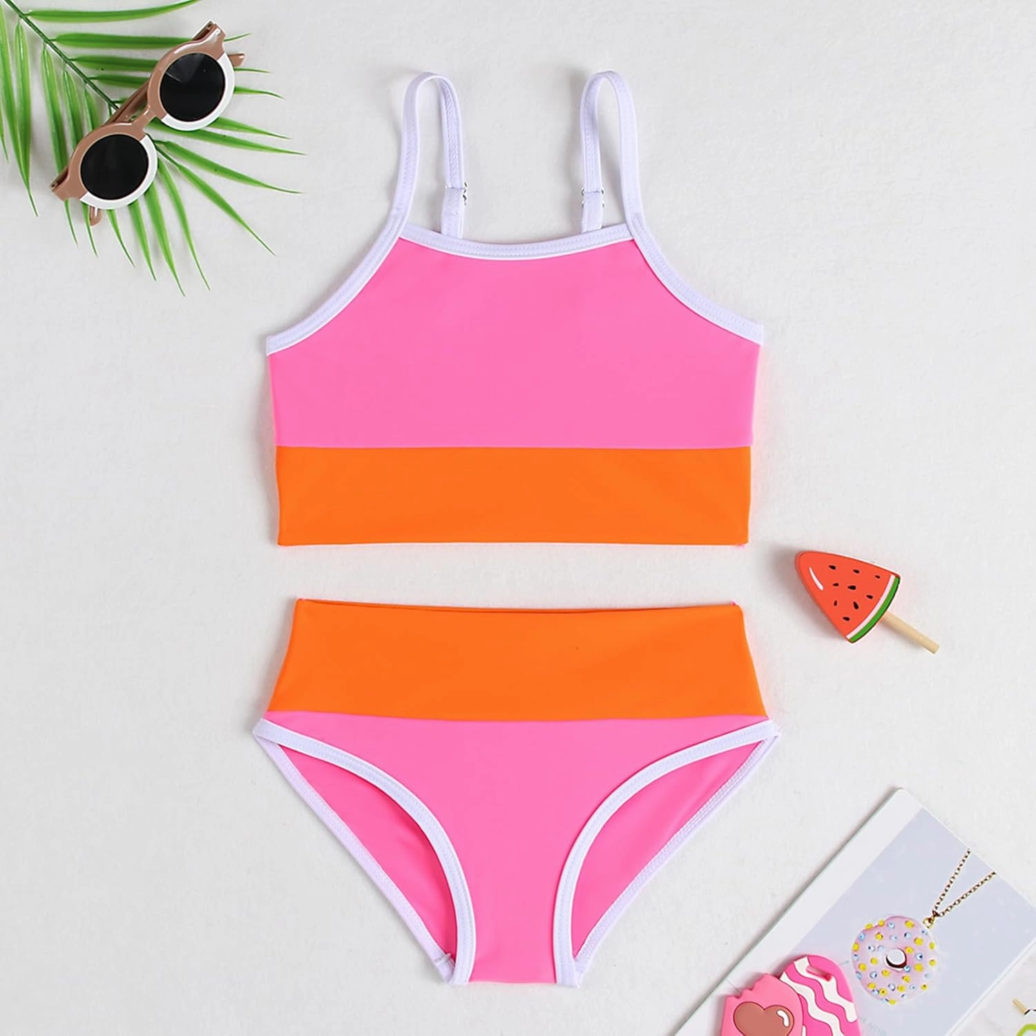 Little Girl Swimsuit Casual Swimwear Kids Two Piece Color Block Bathing Suits Beach Bikini Set 3-8 Years