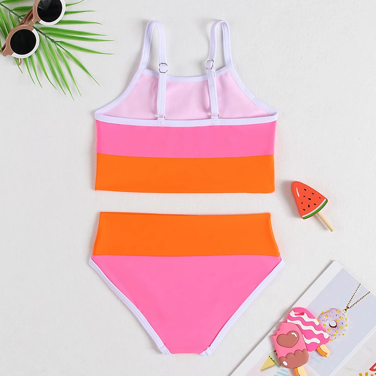 Little Girl Swimsuit Casual Swimwear Kids Two Piece Color Block Bathing Suits Beach Bikini Set 3-8 Years
