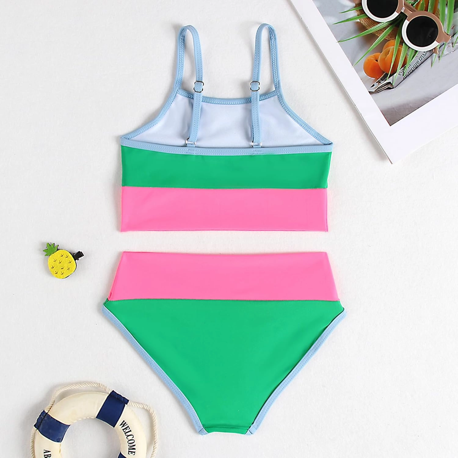 Little Girl Swimsuit Casual Swimwear Kids Two Piece Color Block Bathing Suits Beach Bikini Set 3-8 Years
