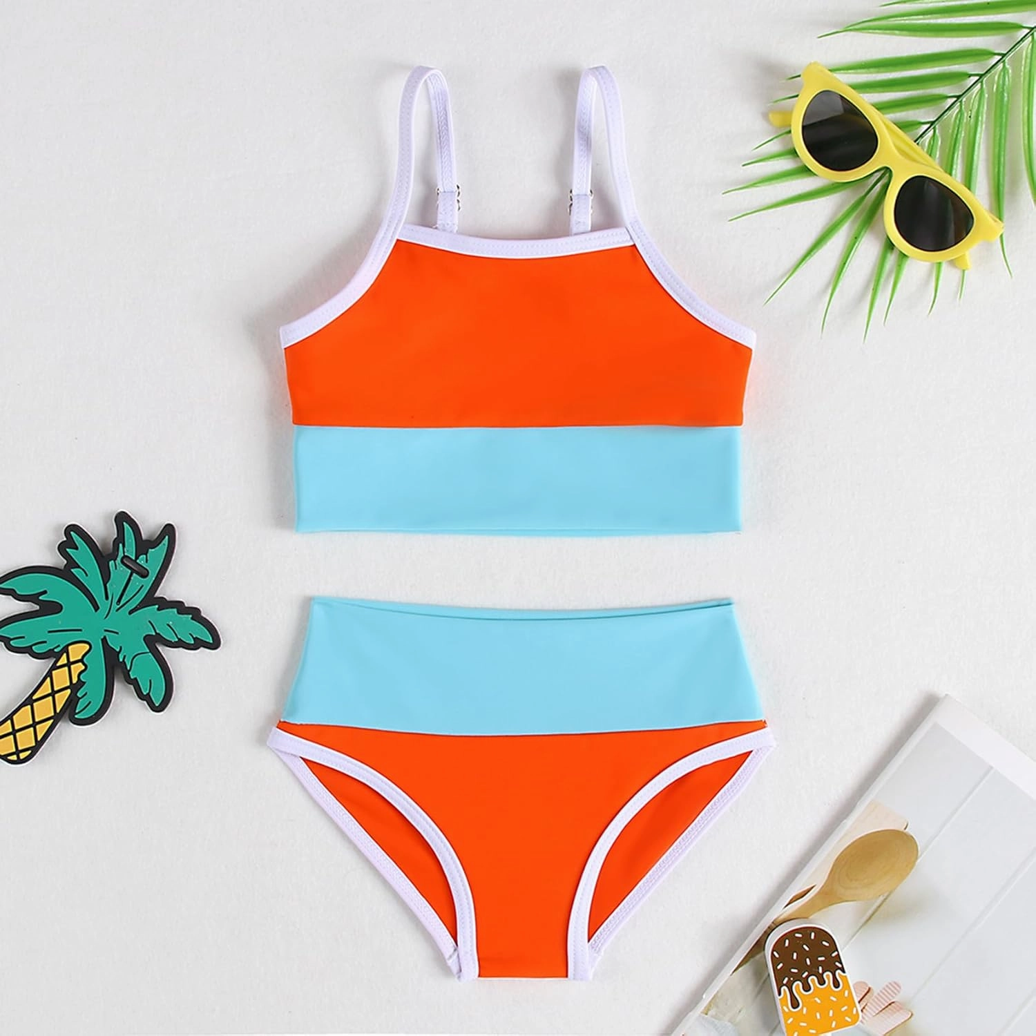 Little Girl Swimsuit Casual Swimwear Kids Two Piece Color Block Bathing Suits Beach Bikini Set 3-8 Years