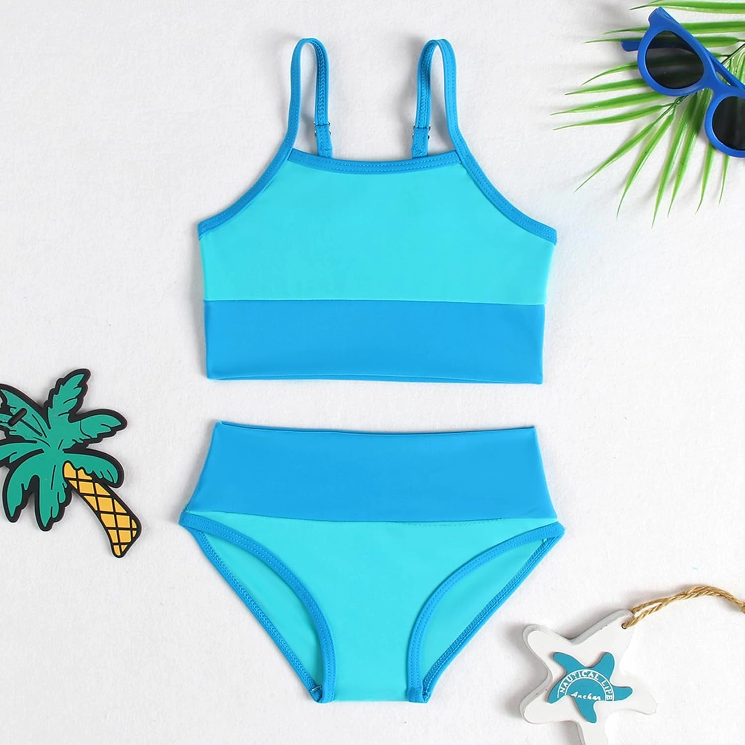 Little Girl Swimsuit Casual Swimwear Kids Two Piece Color Block Bathing Suits Beach Bikini Set 3-8 Years