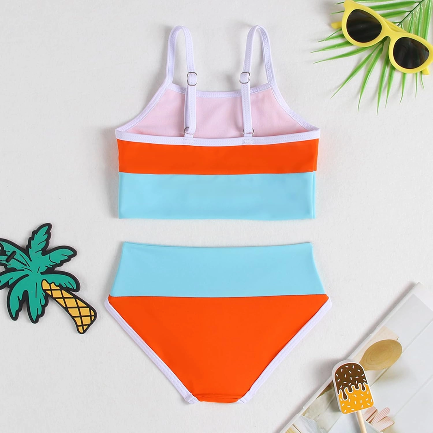 Little Girl Swimsuit Casual Swimwear Kids Two Piece Color Block Bathing Suits Beach Bikini Set 3-8 Years