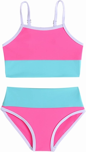 Little Girl Swimsuit Casual Swimwear Kids Two Piece Color Block Bathing Suits Beach Bikini Set 3-8 Years