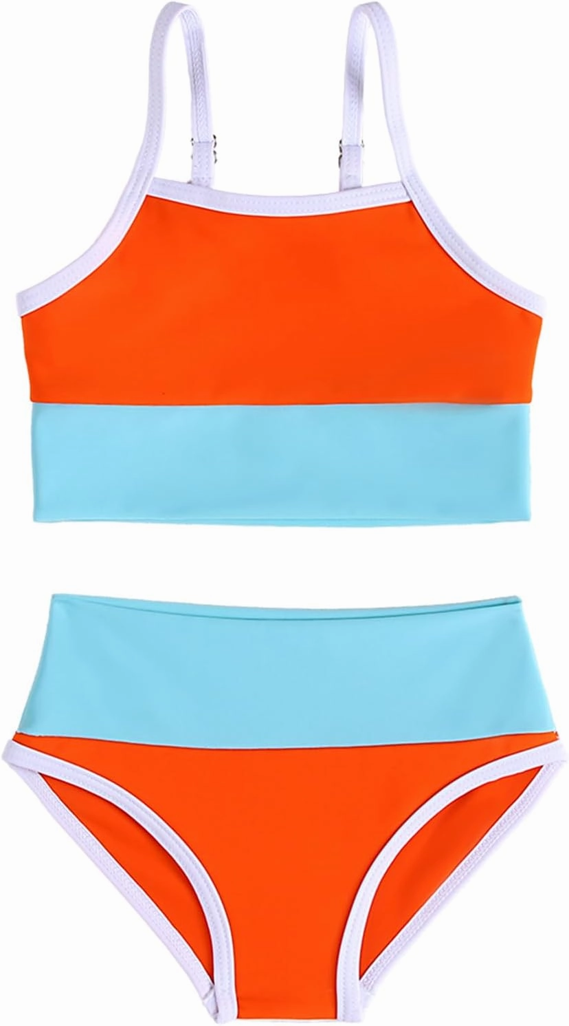 Little Girl Swimsuit Casual Swimwear Kids Two Piece Color Block Bathing Suits Beach Bikini Set 3-8 Years