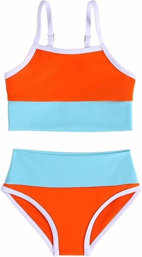 Little Girl Swimsuit Casual Swimwear Kids Two Piece Color Block Bathing Suits Beach Bikini Set 3-8 Years