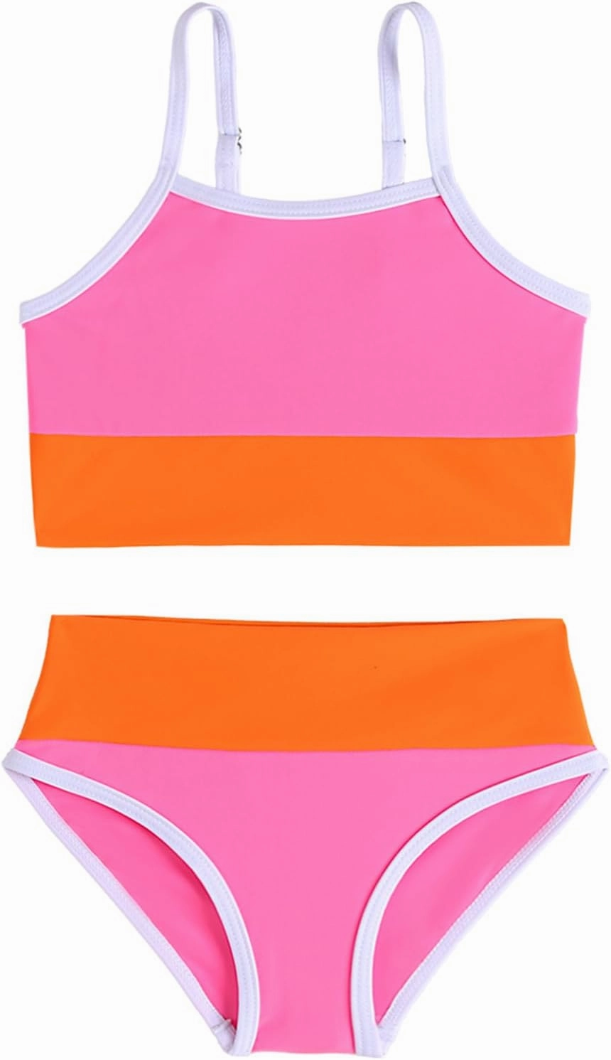 Little Girl Swimsuit Casual Swimwear Kids Two Piece Color Block Bathing Suits Beach Bikini Set 3-8 Years