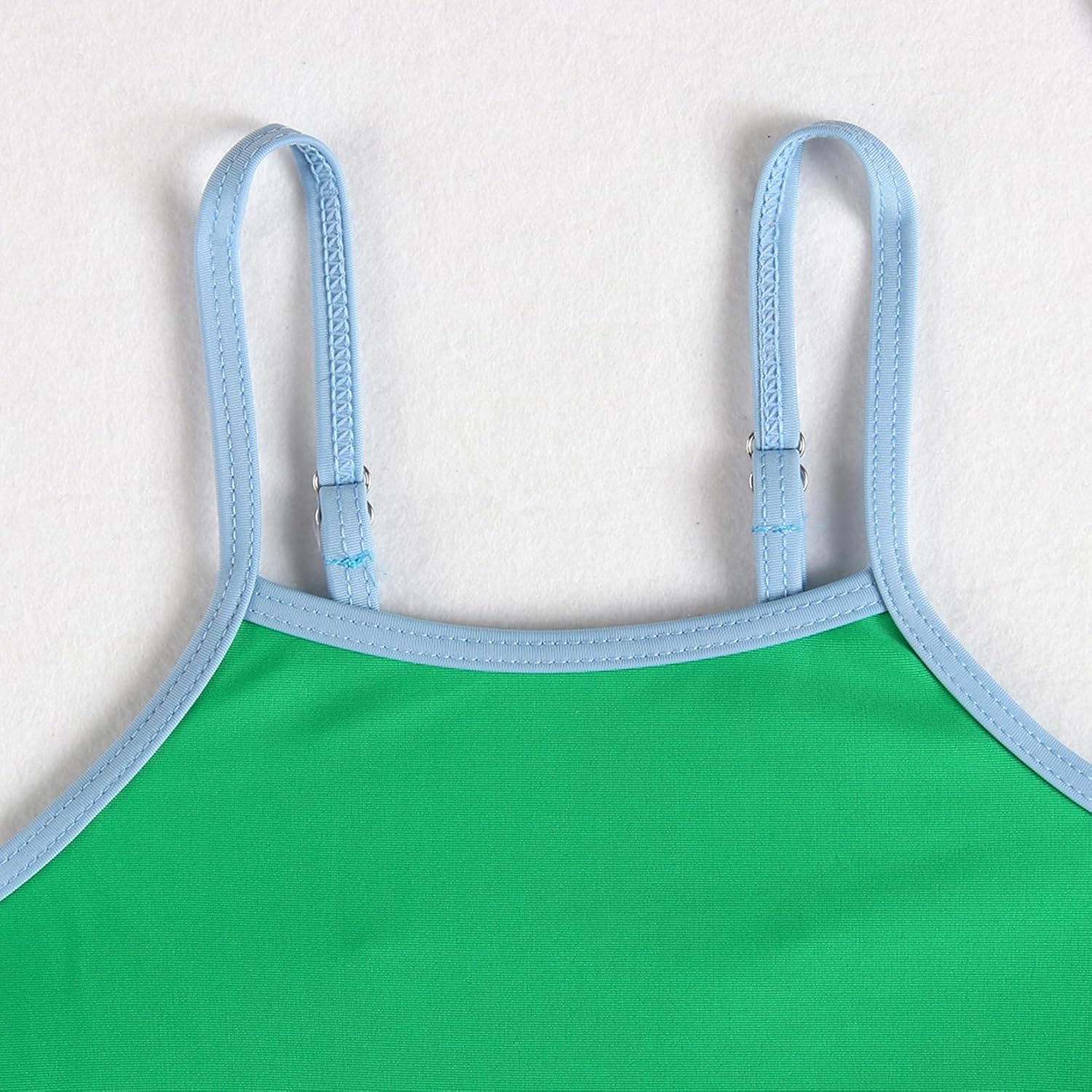 Little Girl Swimsuit Casual Swimwear Kids Two Piece Color Block Bathing Suits Beach Bikini Set 3-8 Years