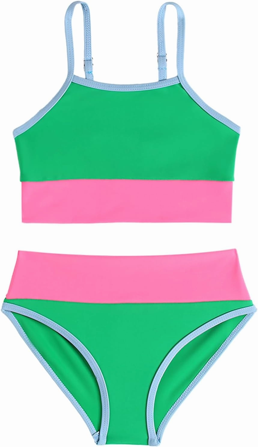 Little Girl Swimsuit Casual Swimwear Kids Two Piece Color Block Bathing Suits Beach Bikini Set 3-8 Years