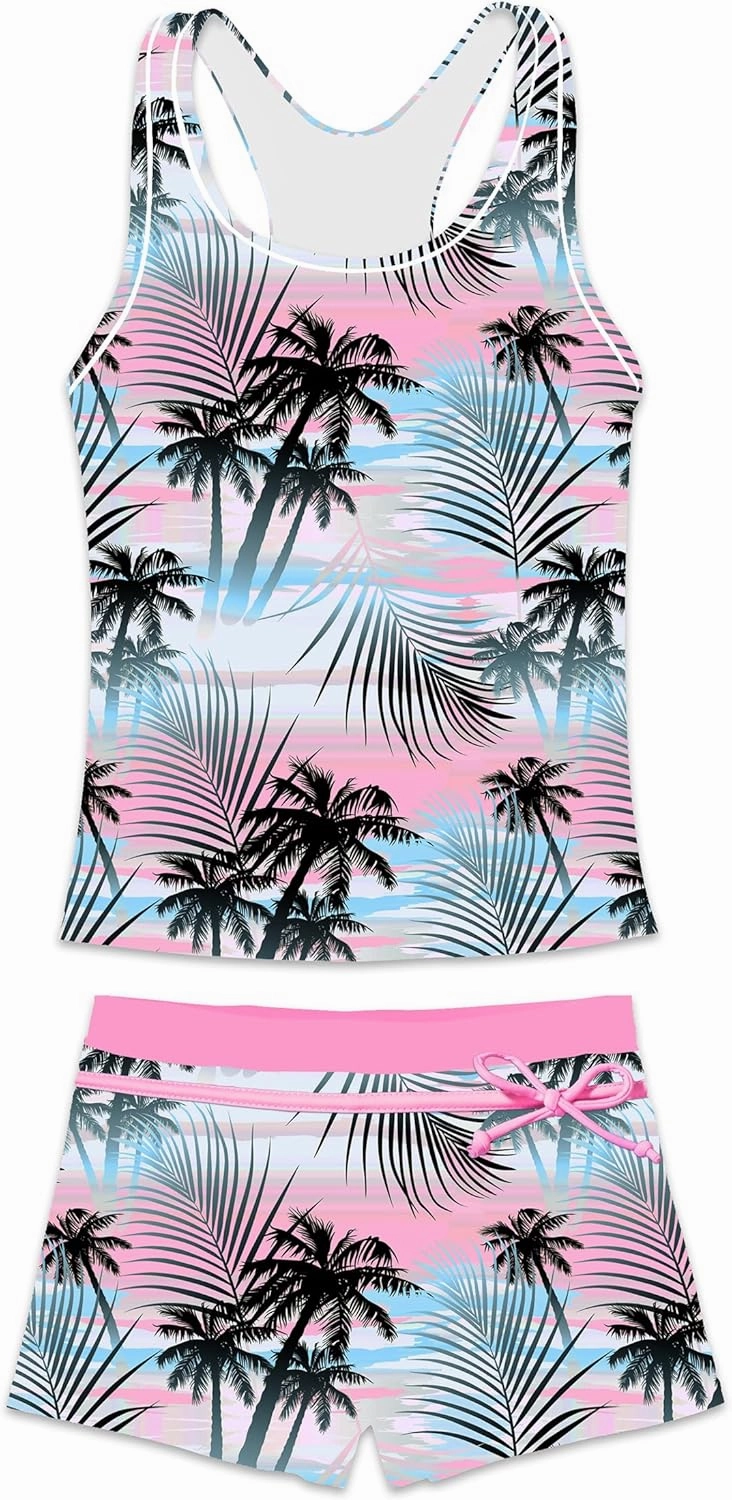 Little Girls' Summer Swimwear Two Piece Boyshort Tankini Kids Swimsuit