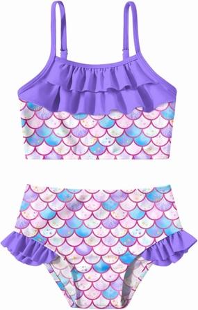Little Girls Two Piece Mermaid Bikini Set Ruffle Adjustable Summer Beach Bathing Swimsuit 3-7 Years for Kids