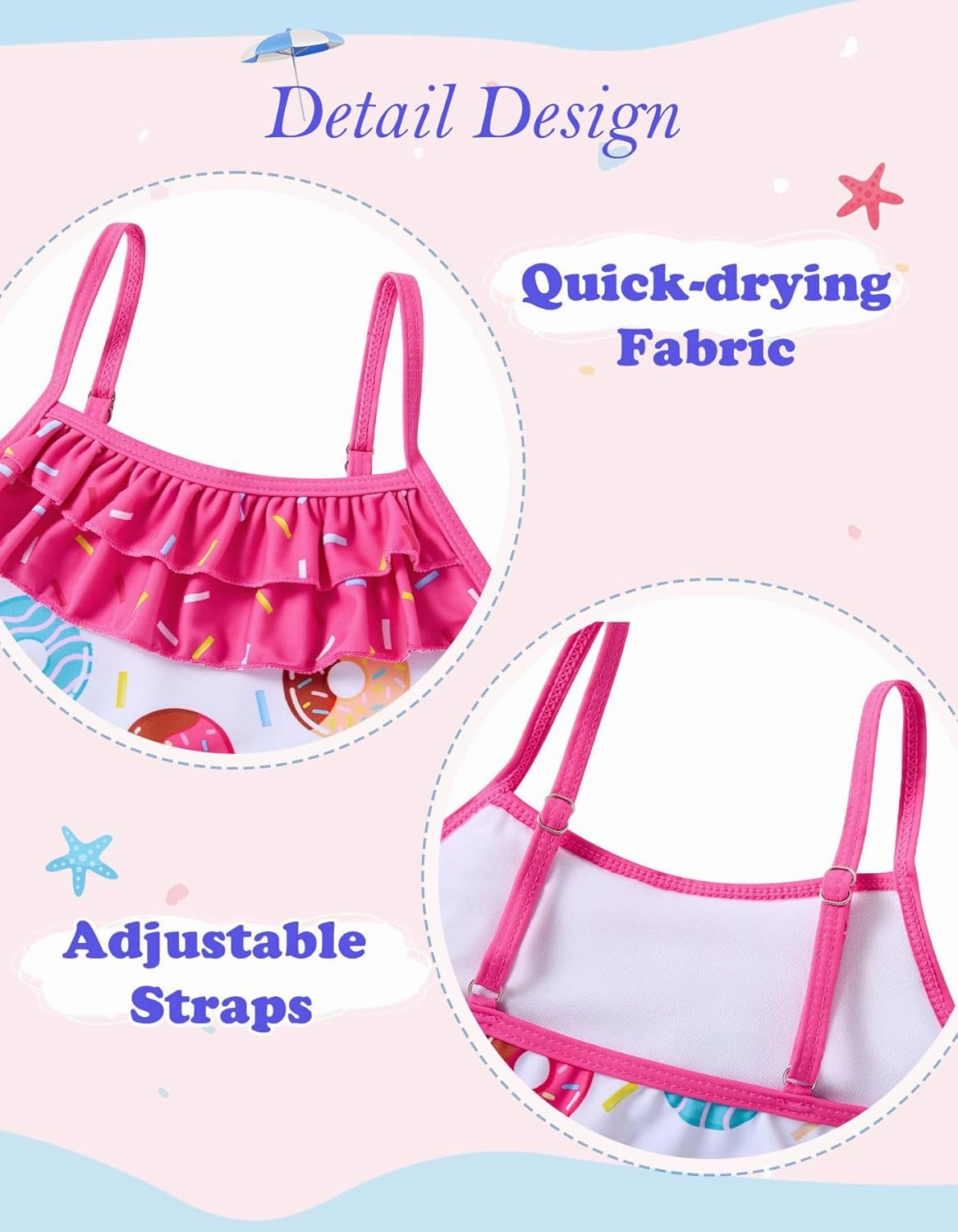 Little Girls Two Piece Mermaid Bikini Set Ruffle Adjustable Summer Beach Bathing Swimsuit 3-7 Years for Kids