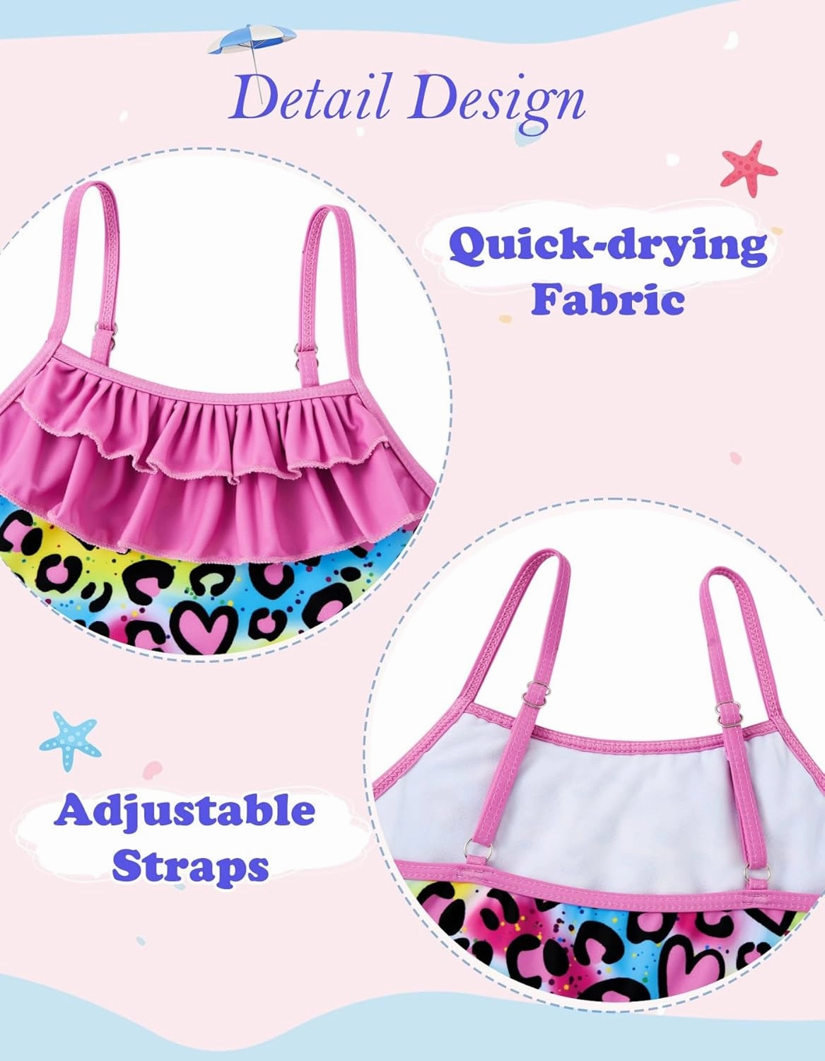 Little Girls Two Piece Mermaid Bikini Set Ruffle Adjustable Summer Beach Bathing Swimsuit 3-7 Years for Kids