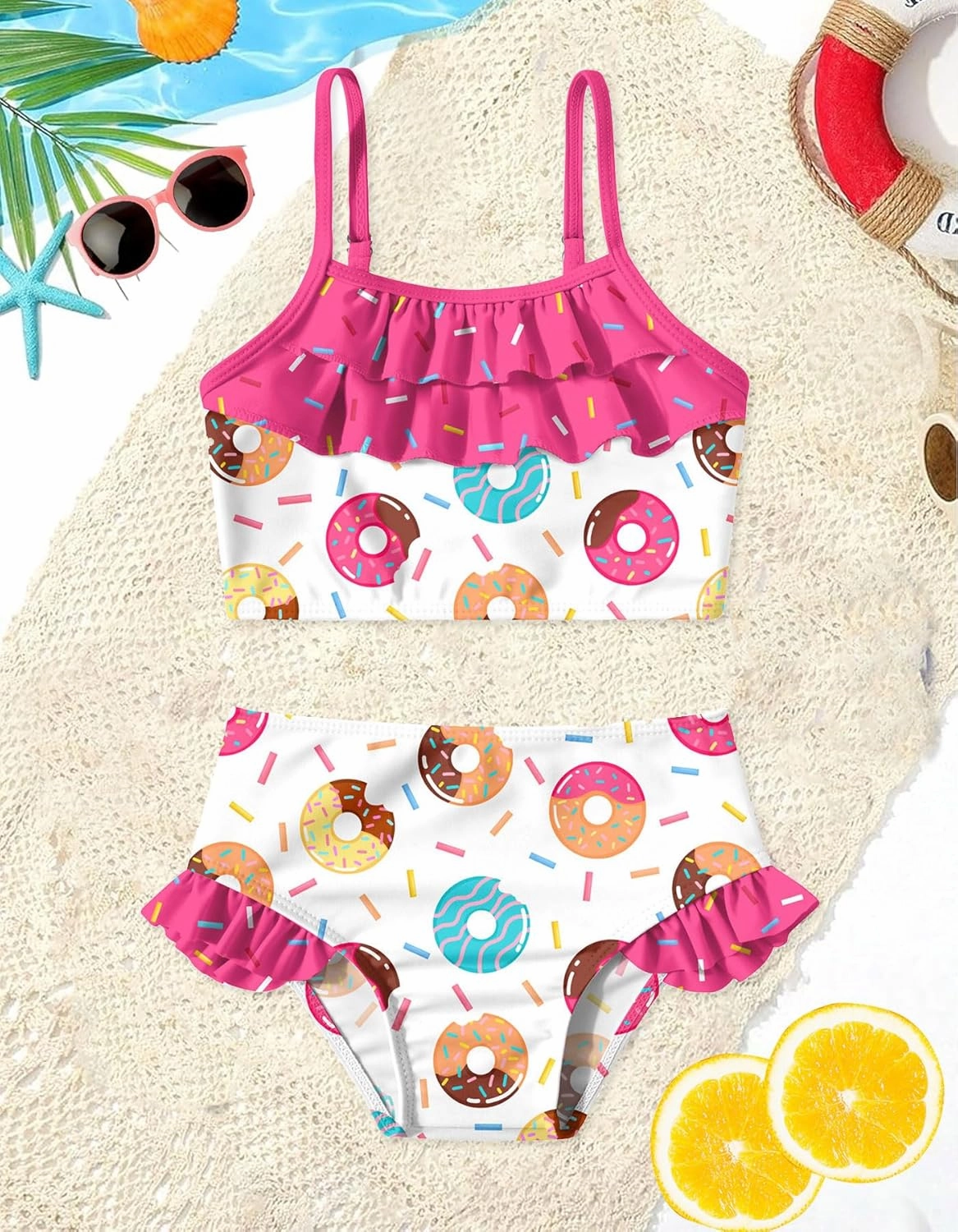 Little Girls Two Piece Mermaid Bikini Set Ruffle Adjustable Summer Beach Bathing Swimsuit 3-7 Years for Kids