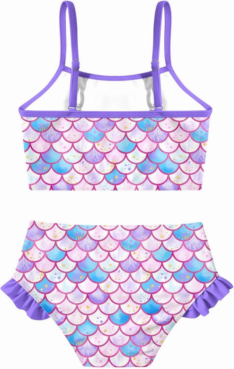 Little Girls Two Piece Mermaid Bikini Set Ruffle Adjustable Summer Beach Bathing Swimsuit 3-7 Years for Kids