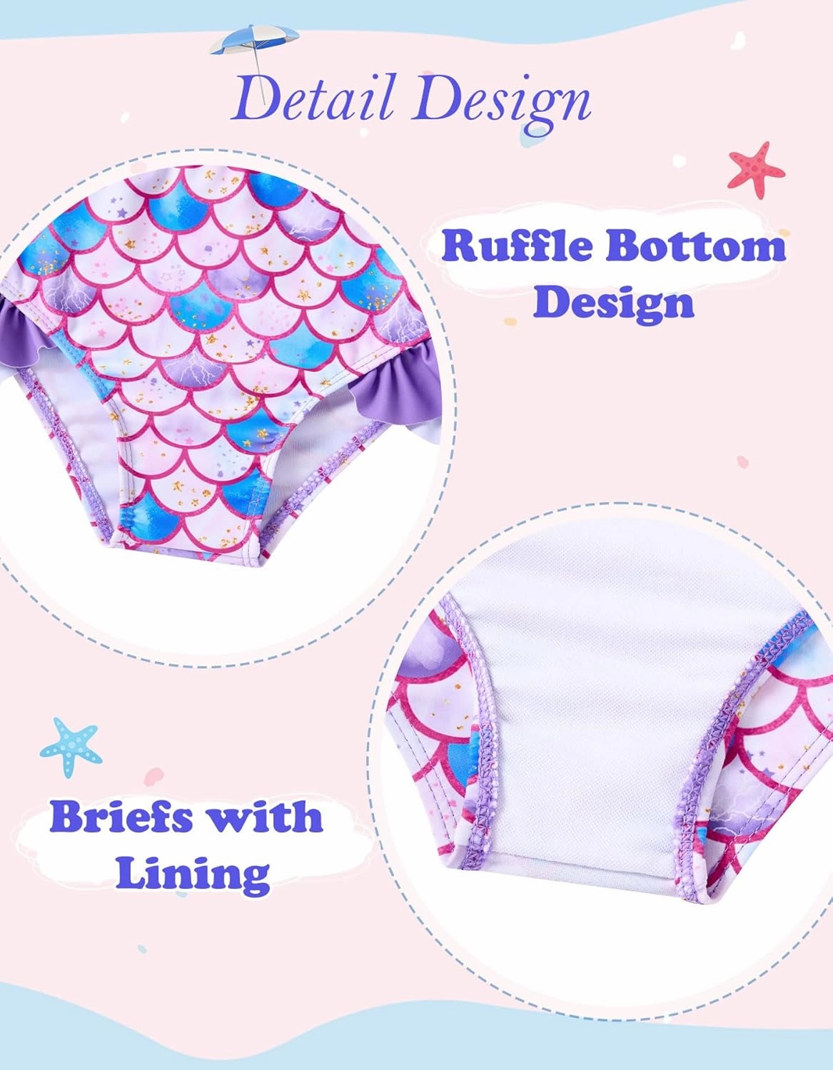 Little Girls Two Piece Mermaid Bikini Set Ruffle Adjustable Summer Beach Bathing Swimsuit 3-7 Years for Kids