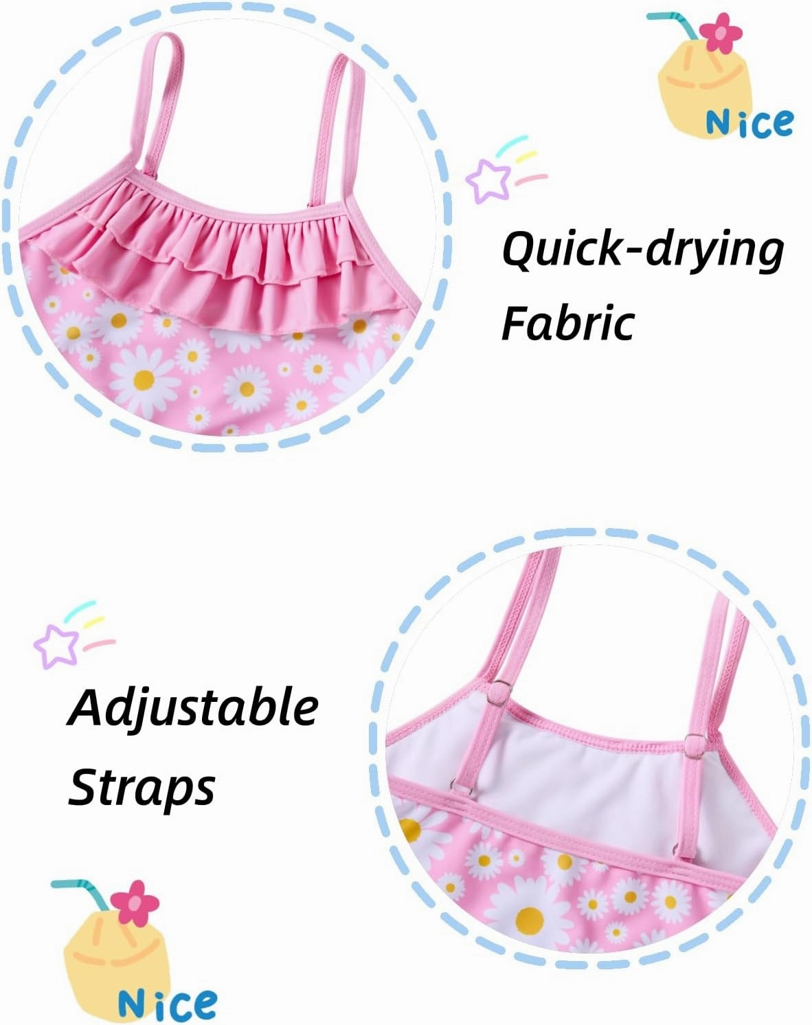Little Girls Two Piece Mermaid Bikini Set Ruffle Adjustable Summer Beach Bathing Swimsuit 3-7 Years for Kids