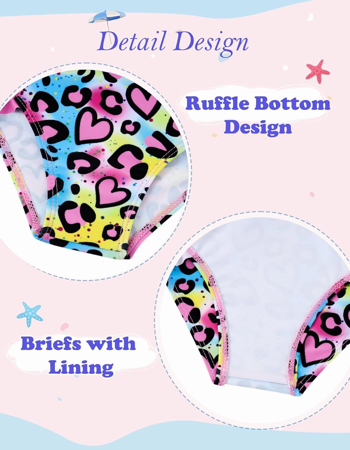Little Girls Two Piece Mermaid Bikini Set Ruffle Adjustable Summer Beach Bathing Swimsuit 3-7 Years for Kids