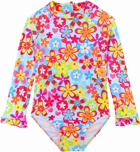 Long Sleeve One Piece Ruffle Swimsuit for Toddler Girls Baby Girl Rashguard Shirt with UPF 50  Sun Protection