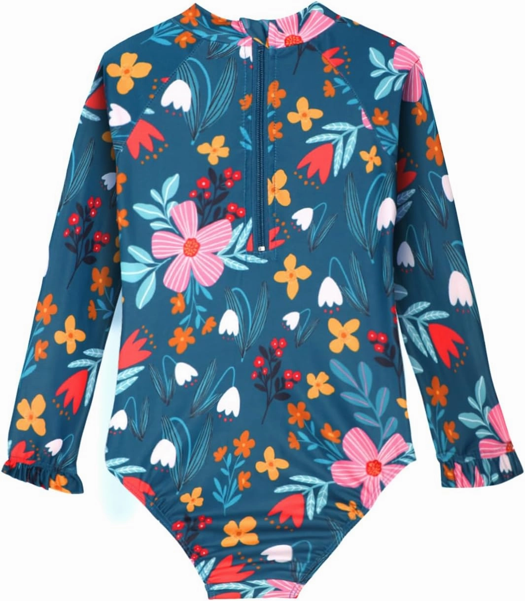 Long Sleeve One Piece Ruffle Swimsuit for Toddler Girls Baby Girl Rashguard Shirt with UPF 50  Sun Protection
