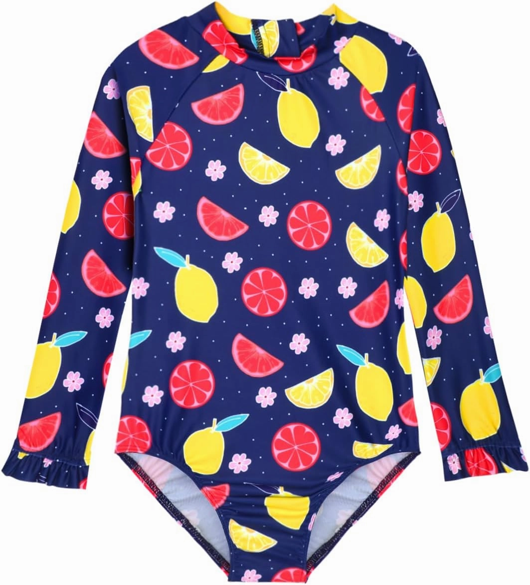 Long Sleeve One Piece Ruffle Swimsuit for Toddler Girls Baby Girl Rashguard Shirt with UPF 50  Sun Protection
