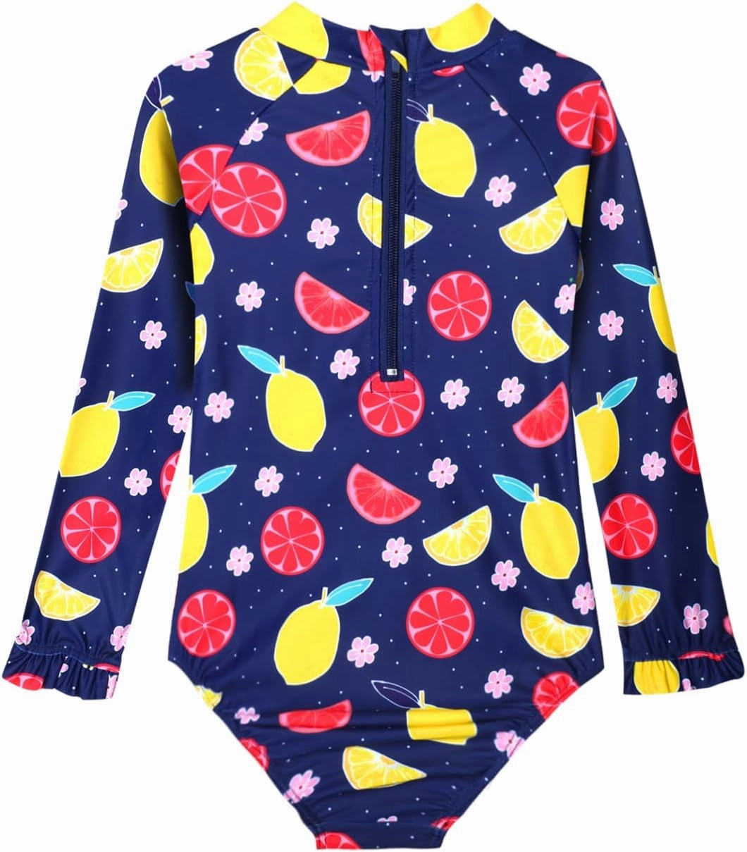Long Sleeve One Piece Ruffle Swimsuit for Toddler Girls Baby Girl Rashguard Shirt with UPF 50  Sun Protection