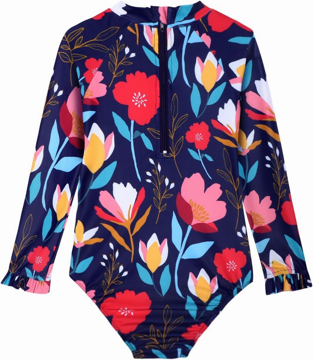 Long Sleeve One Piece Ruffle Swimsuit for Toddler Girls Baby Girl Rashguard Shirt with UPF 50  Sun Protection