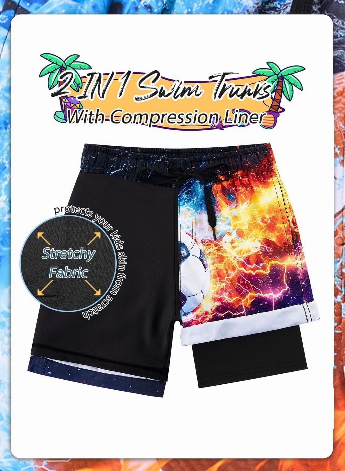 Lovekider 5-16 Years Boys Swim Trunks with Compression Liner Waterproof Quick Dry Swimwear Bathing Suits