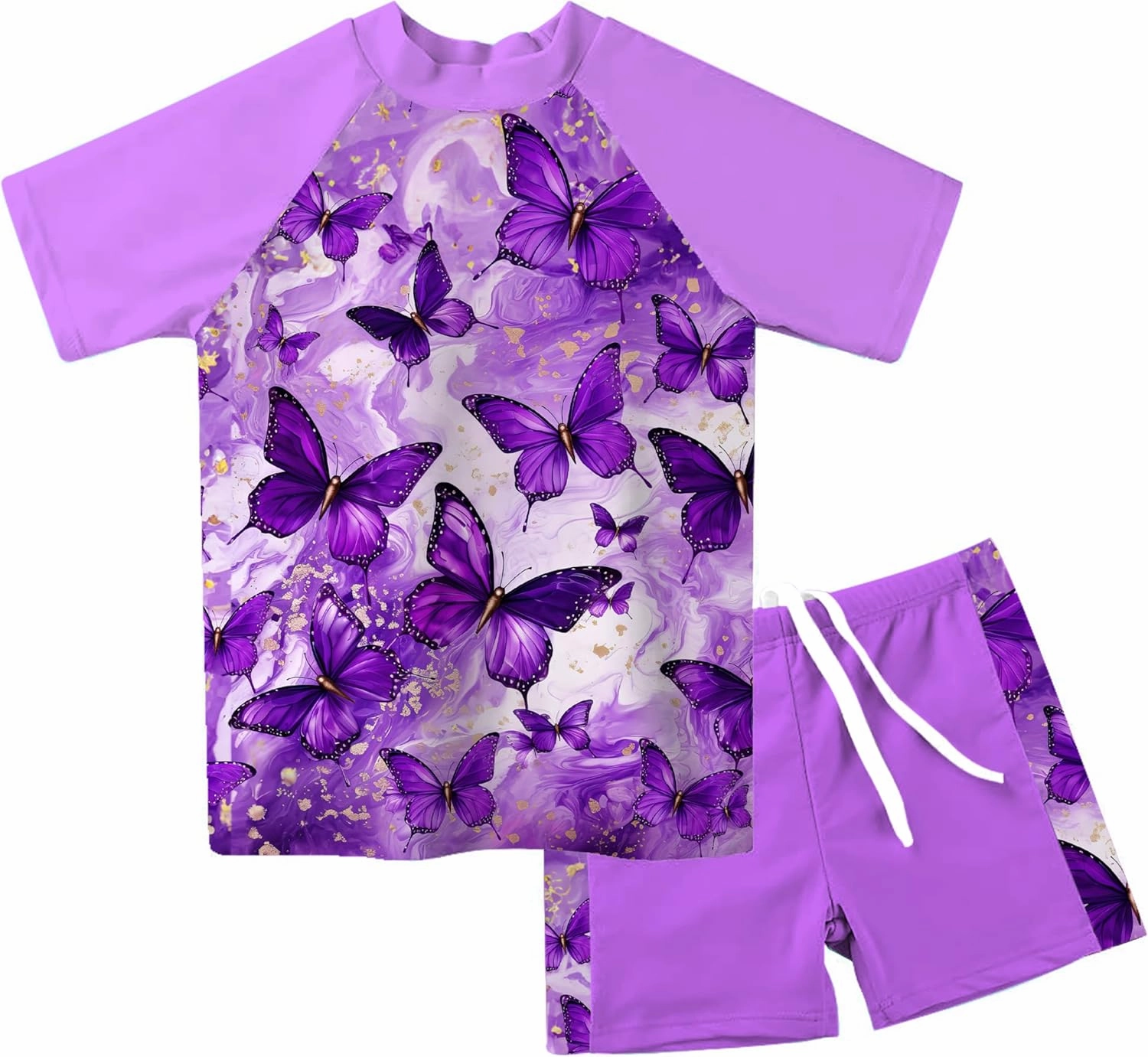 Lovekider Girls Swimsuits Two Piece Rash Guard Set Short Sleeve Bathing Suit Liner Swimwear with UPF 50  Sun Protection 3-12T