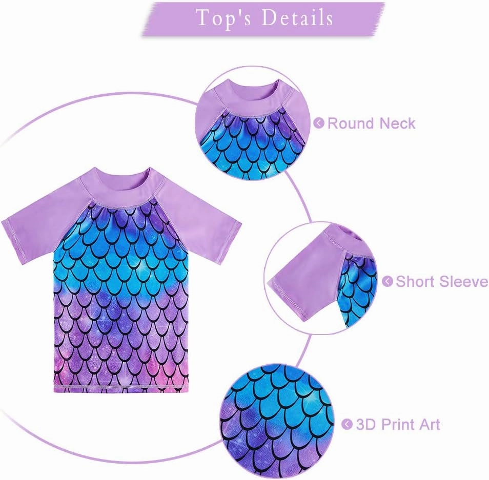 Lovekider Girls Swimsuits Two Piece Rash Guard Set Short Sleeve Bathing Suit Liner Swimwear with UPF 50  Sun Protection 3-12T