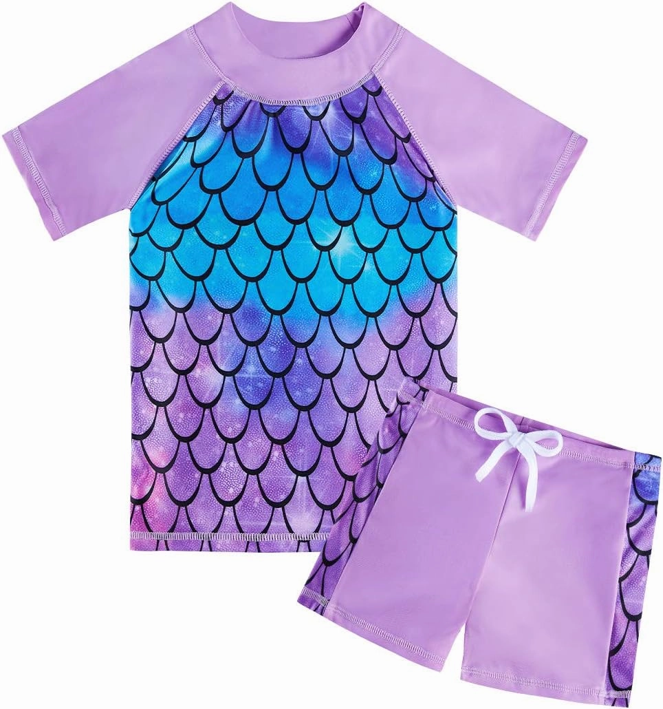 Lovekider Girls Swimsuits Two Piece Rash Guard Set Short Sleeve Bathing Suit Liner Swimwear with UPF 50  Sun Protection 3-12T