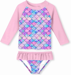 Lovekider Little Girls Swimsuits Two Pieces Swimwears Rash Guard Set Long Sleeve UPF50  Bathing Suit for Beach 2-10T