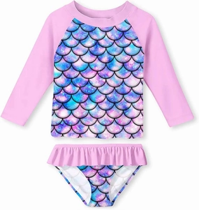Lovekider Little Girls Swimsuits Two Pieces Swimwears Rash Guard Set Long Sleeve UPF50  Bathing Suit for Beach 2-10T