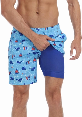 LRD Mens Swim Trunks with Compression Liner 7 inch Inseam Quick Dry Swim Shorts