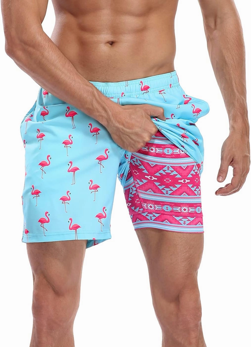 LRD Mens Swim Trunks with Compression Liner 7 inch Inseam Quick Dry Swim Shorts