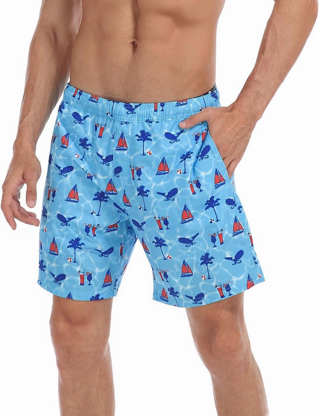 LRD Mens Swim Trunks with Compression Liner 7 inch Inseam Quick Dry Swim Shorts