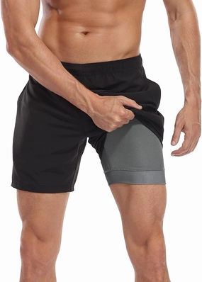 LRD Mens Swim Trunks with Compression Liner 7 inch Inseam Quick Dry Swim Shorts