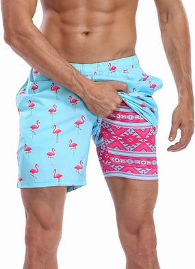 LRD Mens Swim Trunks with Compression Liner 7 inch Inseam Quick Dry Swim Shorts