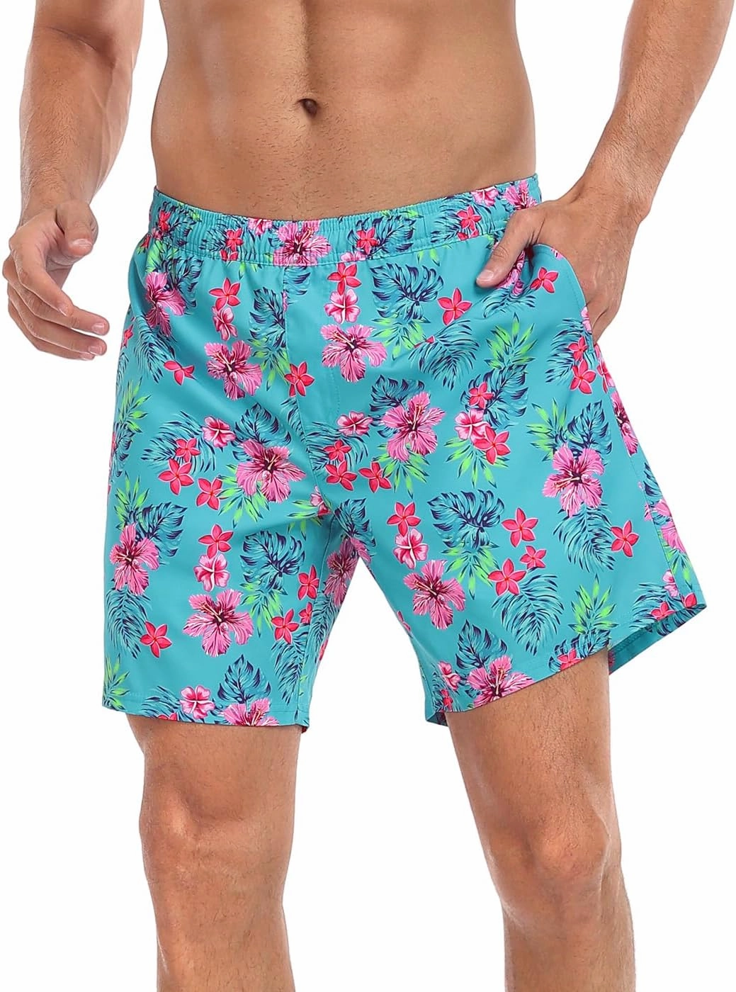 LRD Mens Swim Trunks with Compression Liner 7 inch Inseam Quick Dry Swim Shorts